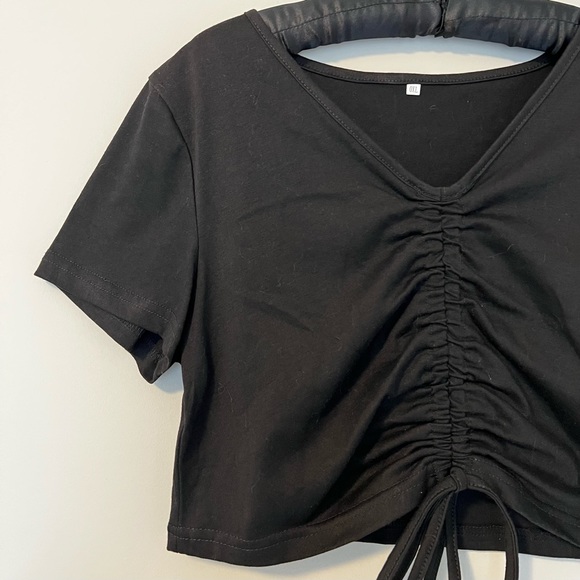Black ruched crop top. - Picture 1 of 5